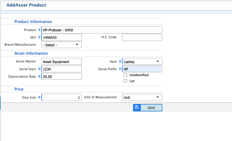 Add Asset Product